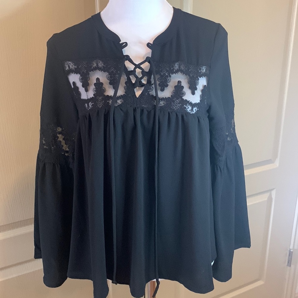 Mabel Lace Peasant Blouse, Black Small